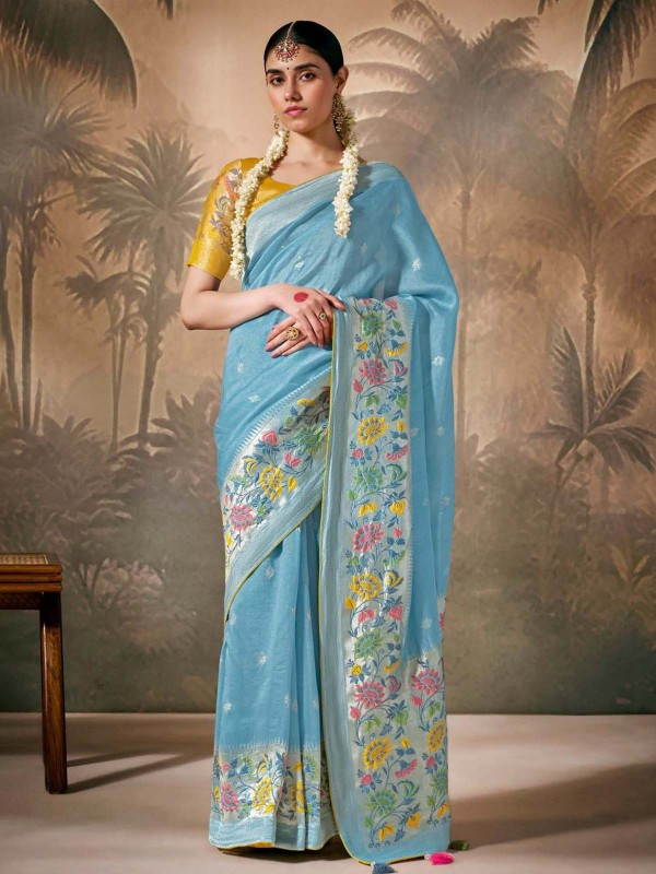 Light Blue Munga Silk Paithani Saree